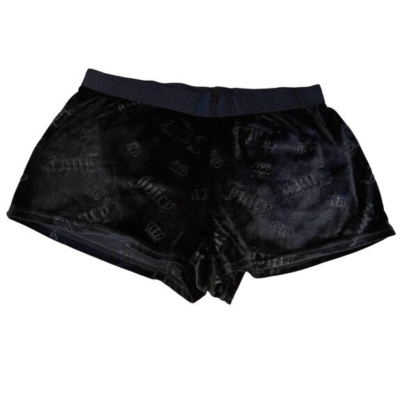 Juicy Couture Pants - Juicy Couture Black Velour Crown Logo Sleep Shorts Large Sleepwear Y2K Cute